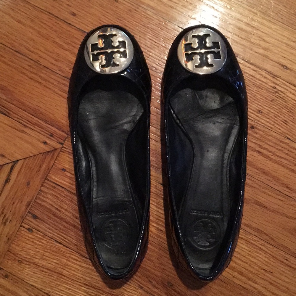 Tory Burch quilted black patent flats